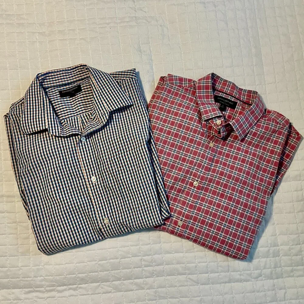 Banana Republic Lot of 2 Men's Long Sleeve Plaid Button Down Shirts Size Large